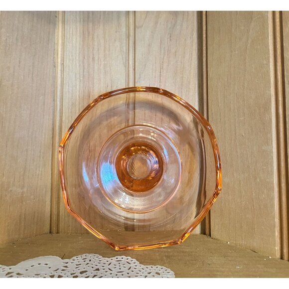 Vintage Pink Depression Elegant Glass Candle Holder Etched Floral Design - Picture 5 of 7
